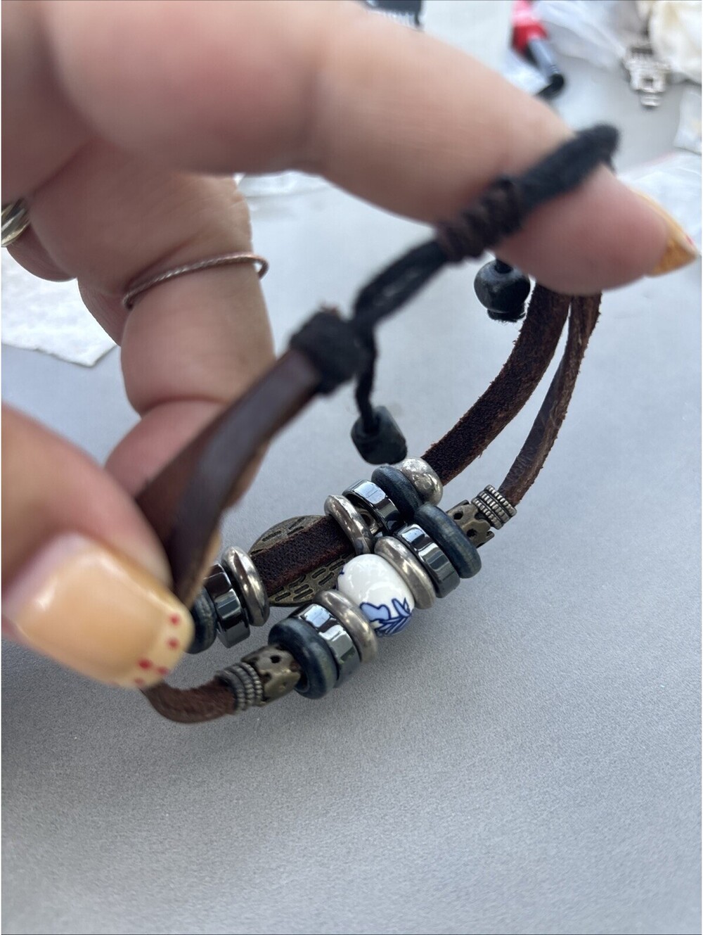 Evil Eye Adjustable Leather Bracelet